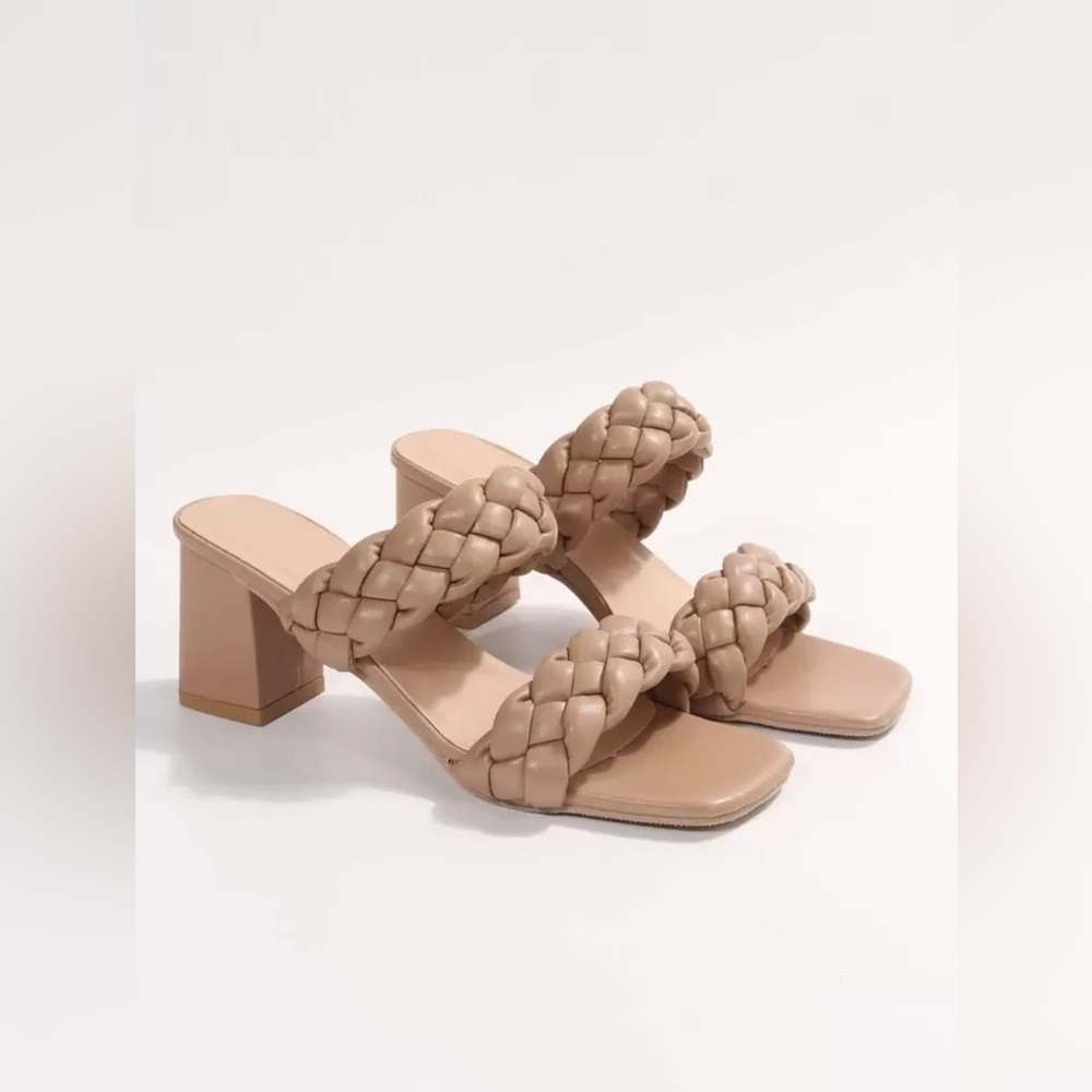 Braided Nude Block Heel Sandals